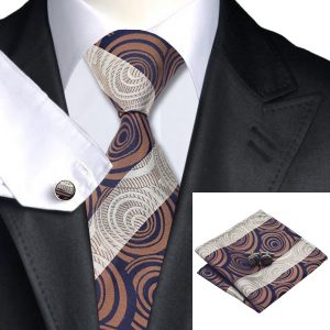 Ties set DSTS-71187 Brown Paisley Tie Handkerchief Cufflinks Sets Mens 100-Silk Ties for men Fashion and Formal 