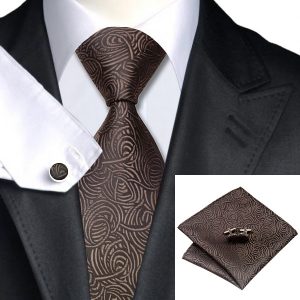Tie and cufflink sets uk DSTS-7548-Brown-Tie-Hanky-Cufflinks-Sets-Men-s-100-Silk-Ties-for-men-Formal