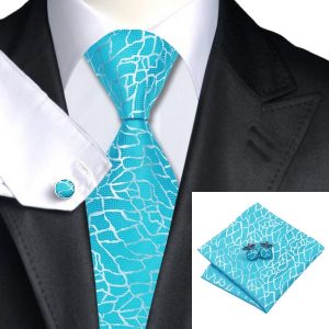 Tie hanky cufflink sets DSTS-71038-Cyan-Blue-Tie-Hanky-Cufflinks-Sets-Men-s-100-Silk-Ties-for-men-Wedding-Groom-church-Formal