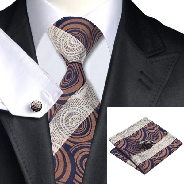 Tie Sets UK DSTS-71187 Brown Paisley Tie Handkerchief Cufflinks Sets Mens 100-Silk Ties for men Fashion and Formal