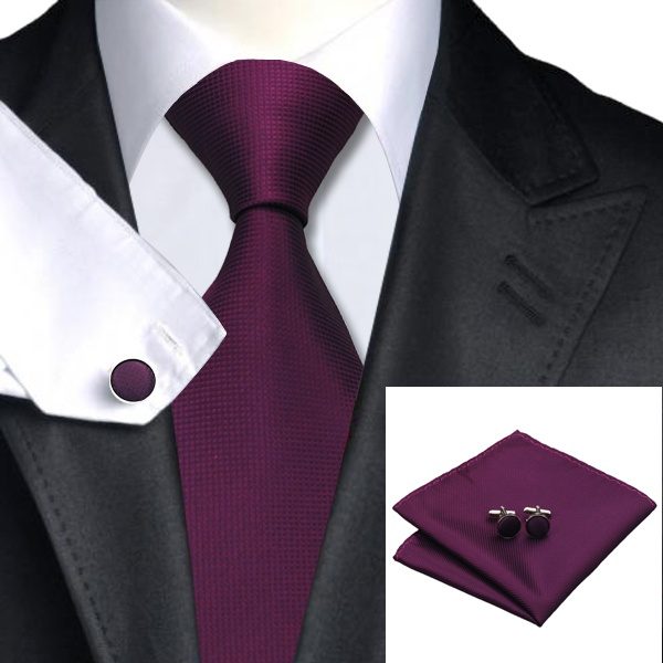 Tie Handkerchief cufflinks Set-DSTS-7236-Purple-Fashion-Tie-Handkerchief-Hanky-Cufflinks-Sets-Men-s-100-Silk-Ties-for-men