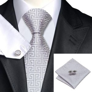 Tie Sets UK Tie sets DSTS-7484-Lightgrey-Wedding-Formal-Tie-Hanky-Cufflinks-Sets-Men-s-100-Silk-Ties-for-men-Formal